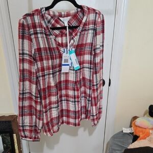 Market & Spruce Red and White Plaid Blouse